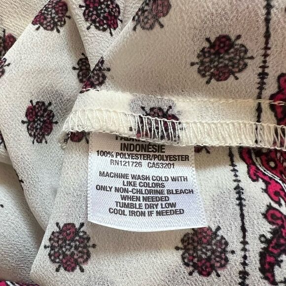 AEROPOSTALE Cream Printed Semi Sheer Boho Printed Casual Top Blouse XS - Picture 7 of 7